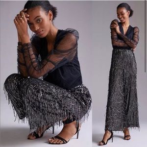ANTHROPOLOGIE Maeve Fringed Sequined Wide-Leg Pants 2